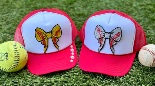 Baseball & Softball Bow Patch Trucker Caps