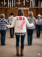 Load image into Gallery viewer, Cowgirl Patched Denim Jacket
