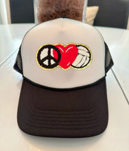 Load image into Gallery viewer, Peace, Love, Volleyball Trucker Caps (Various Colors)