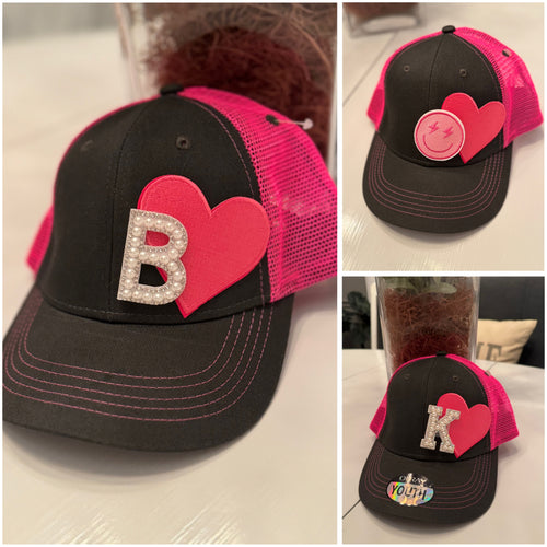 Custom Girls Pink Heart Cap (Youth)