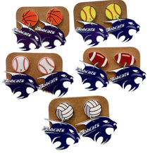 Load image into Gallery viewer, Bobcat Head Earrings (Various Sports)