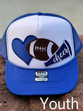 Load image into Gallery viewer, YOUTH Cheer Trucker Hat in Royal Blue