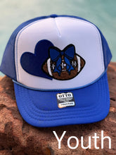 Load image into Gallery viewer, YOUTH Football Trucker Hat in Royal Blue