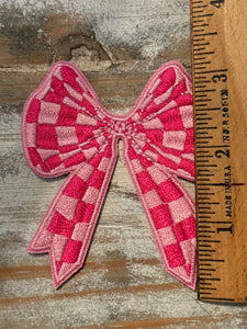 Checkered Bow Iron On Patches