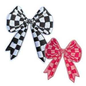 Checkered Bow Iron On Patches