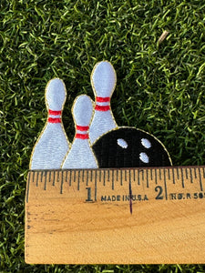 Bowling Ball with Three Pins Iron On Patch