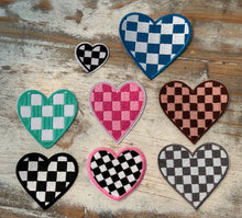 Load image into Gallery viewer, Checkered Heart Iron On Patches