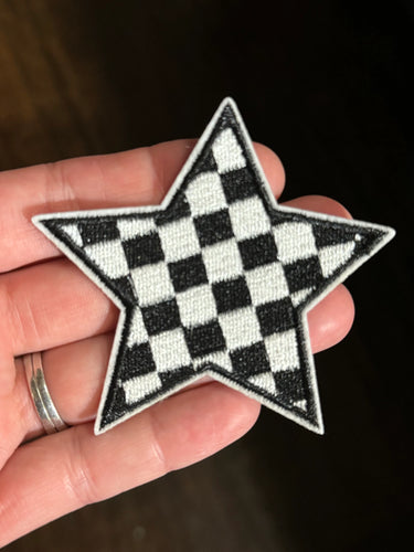 Checkered Star Iron On Patch