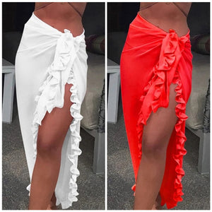 Ruffled Chiffon Bikini Wrap Sarong (Red or White)