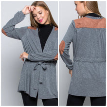 Load image into Gallery viewer, Gray Suede Patch Cardigan