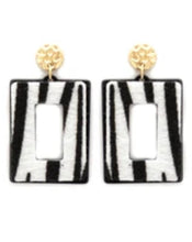 Load image into Gallery viewer, Goldtone and Zebra Open Rectangle Earrings