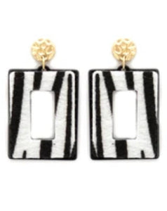 Goldtone and Zebra Open Rectangle Earrings