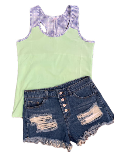 Seersucker Accent Racerback Tank Top