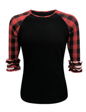 Load image into Gallery viewer, Buffalo Plaid &amp; Ruffled Sleeves Top