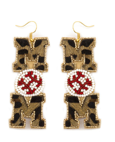 Leopard Beaded Baseball Mom Earrings