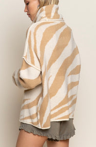 Zebra in Camel Sweater - The Barron Boutique