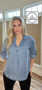 Darling Denim Blouse - The Barron Boutique