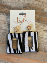 Load image into Gallery viewer, Goldtone and Zebra Open Rectangle Earrings