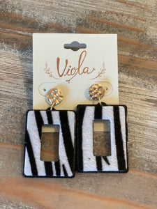 Goldtone and Zebra Open Rectangle Earrings