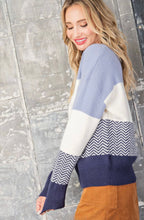 Load image into Gallery viewer, Striped V-Neck Sweater in Blue - The Barron Boutique