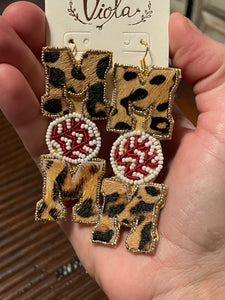 Leopard Beaded Baseball Mom Earrings