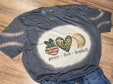 Load image into Gallery viewer, Bleached Peace, Love, Baseball (Red or Bleached Lace Sleeve)