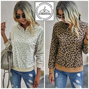 Quarter Zip Leopard Pullover - The Barron Boutique