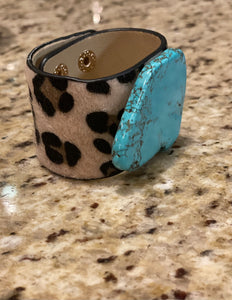 Turquoise & Leopard Cuff - The Barron Boutique