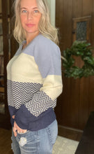 Load image into Gallery viewer, Striped V-Neck Sweater in Blue - The Barron Boutique