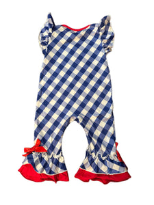 Little Girls Baseball Checkered Romper