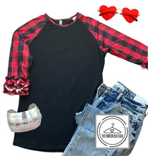 Load image into Gallery viewer, Buffalo Plaid &amp; Ruffled Sleeves Top