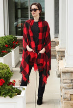 Load image into Gallery viewer, Red Buffalo Checked Poncho with Pockets