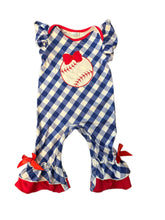 Load image into Gallery viewer, Little Girls Baseball Checkered Romper