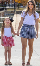Load image into Gallery viewer, Picnic Gingham Ruffle Shorts (Navy &amp; Red) - The Barron Boutique