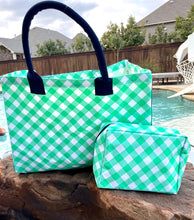 Load image into Gallery viewer, Green Plaid Cosmetic Bag