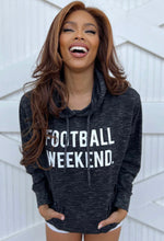 Load image into Gallery viewer, Football Weekend Marled Black Kangaroo Pocket Hoodie