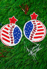 Load image into Gallery viewer, Patriotic Baseball Beaded Earrings