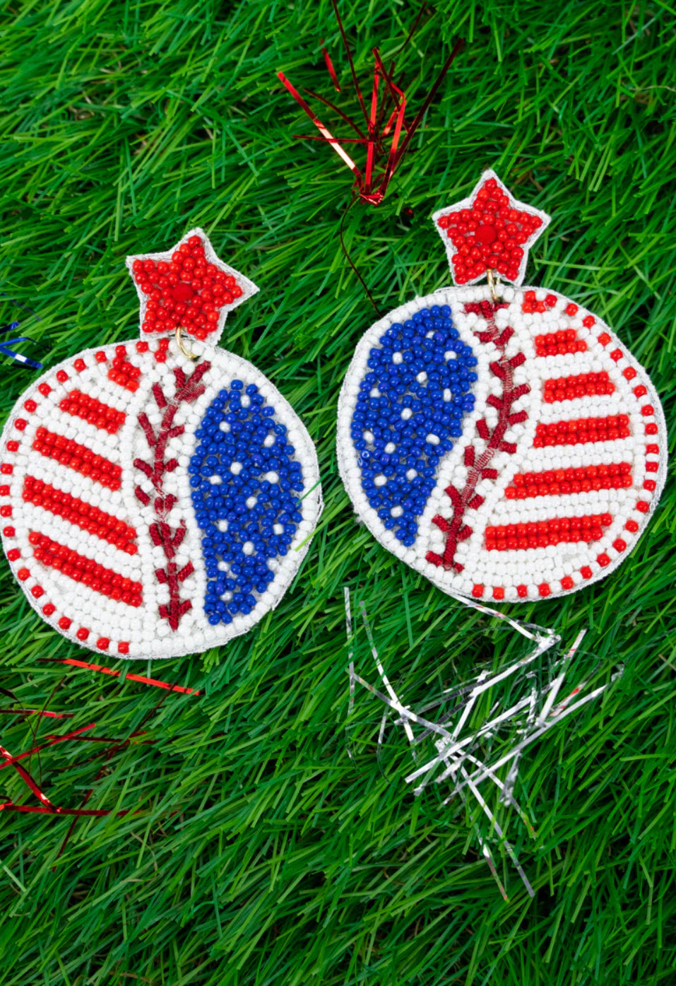 Patriotic Baseball Beaded Earrings