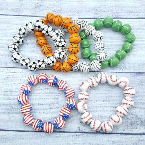 Wood Bead Sports Charm Bracelets