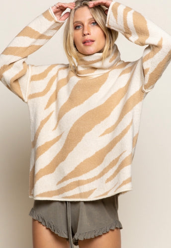 Zebra in Camel Sweater - The Barron Boutique