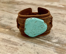 Load image into Gallery viewer, Leather &amp; Turquoise Cuff - The Barron Boutique