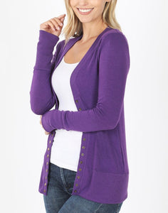 Snap Button Sweater Cardigan (Black or Purple) - The Barron Boutique