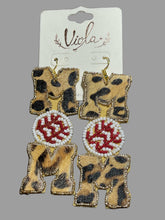 Load image into Gallery viewer, Leopard Beaded Baseball Mom Earrings