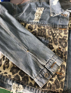 Leopard Patchwork Blue Jean Denim Jacket