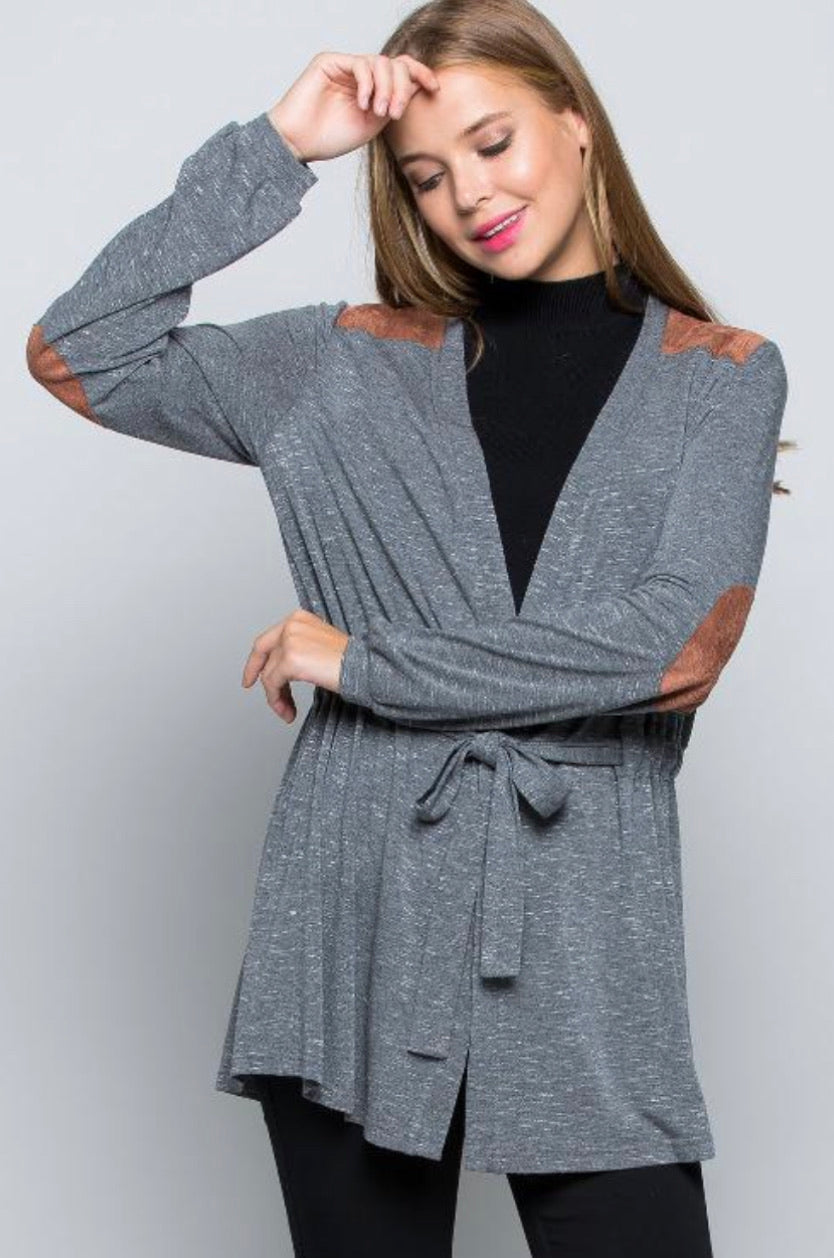 Suede Patch Cardigan - The Barron Boutique