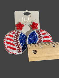Patriotic Baseball Beaded Earrings