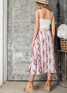 Mauve Snake Print Midi Skirt