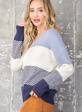 Load image into Gallery viewer, Striped V-Neck Sweater in Blue - The Barron Boutique