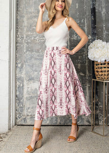 Mauve Snake Print Midi Skirt