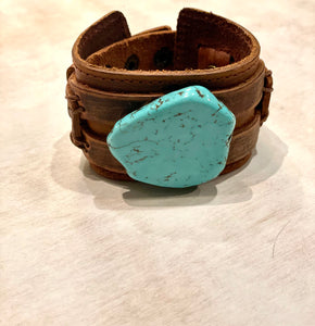 Leather & Turquoise Cuff - The Barron Boutique